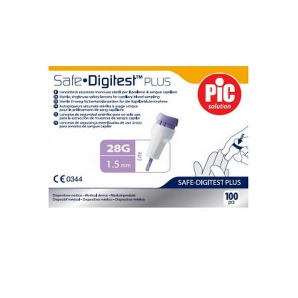 Lancette digitest safe plus pic g28x1,5mm conf. 100 pz.